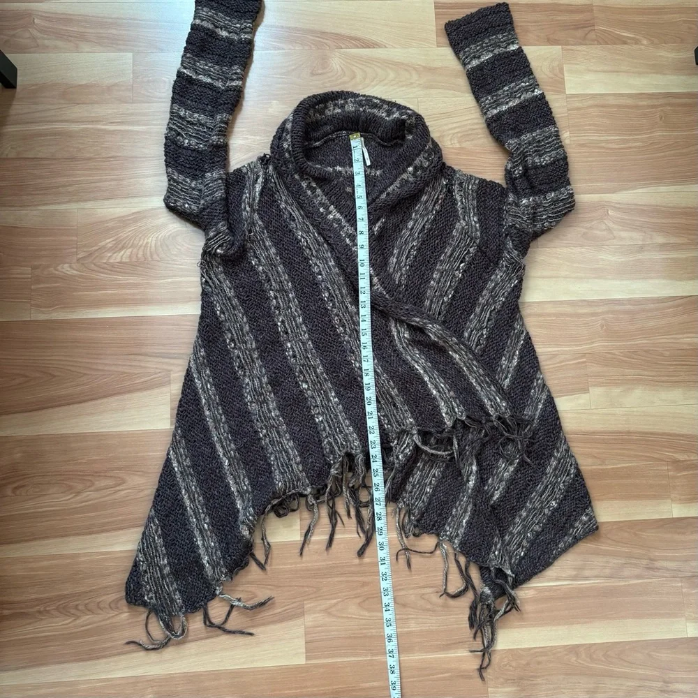 Free People Brown Wool/Mohair/Linen Fringe Cardigan Sweater Size Large Boho Chic